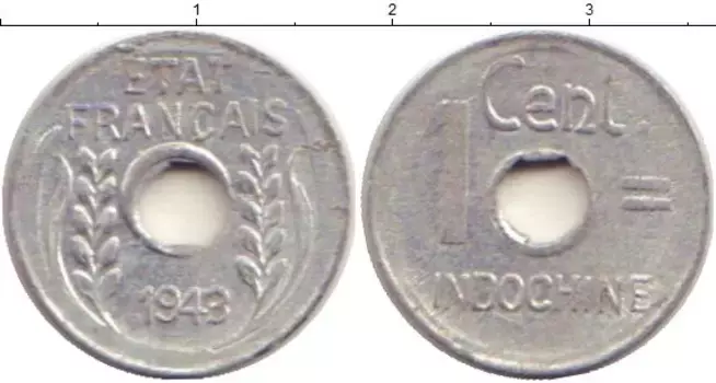 Монета цент Индокитая 1943 года Алюминий