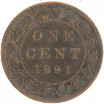 Монета цент Канады 1891 года Бронза Виктория