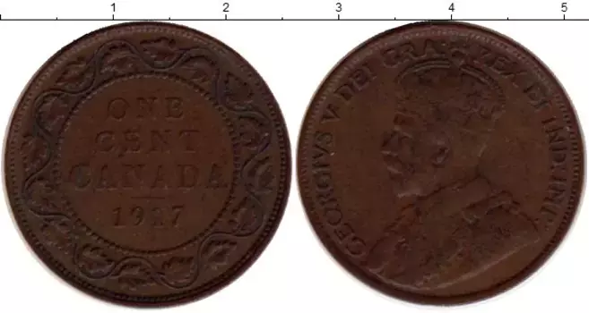 Монета цент Канады 1917 года Бронза