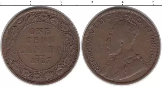 Монета цент Канады 1917 года Бронза Георг V