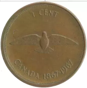 Монета цент Канады 1967 года Бронза Елизавета II