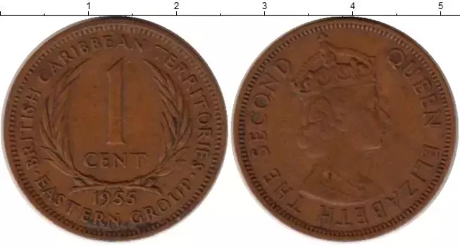 Монета цент Кариб 1955 года Бронза Елизавета II