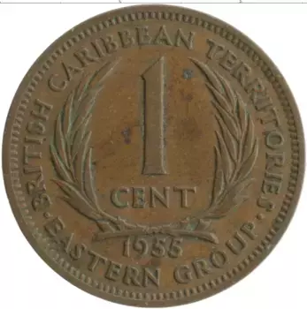 Монета цент Кариб 1955 года Бронза Елизавета II