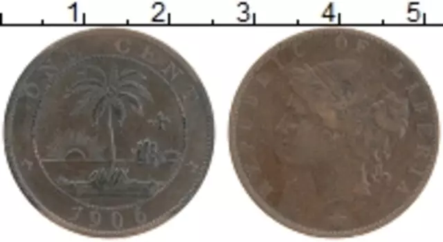 Монета цент Либерии 1906 года Бронза