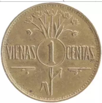 Монета цент Литвы 1925 года Бронза