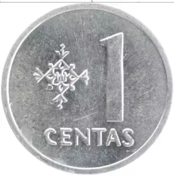Монета цент Литвы 1991 года Алюминий
