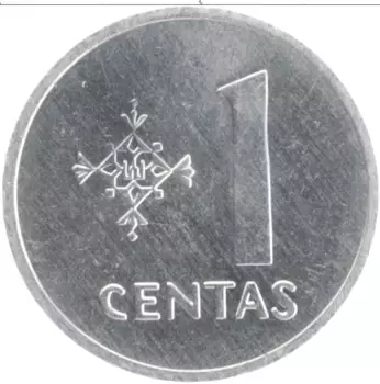 Монета цент Литвы 1991 года Алюминий