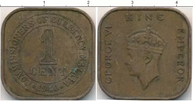 Монета цент Малайи 1940 года Бронза Георг VI