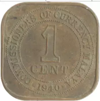 Монета цент Малайи 1940 года Бронза Георг VI