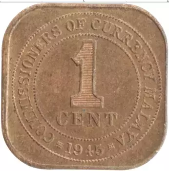 Монета цент Малайи 1945 года Бронза Георг VI