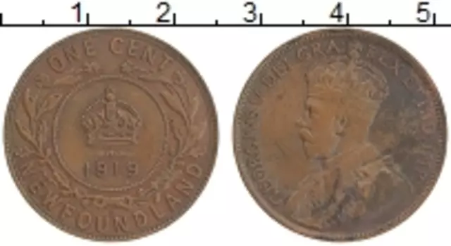 Монета цент Ньюфаундленда 1919 года Бронза Георг V