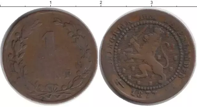 Монета цент Нидерланд 1877 года Бронза