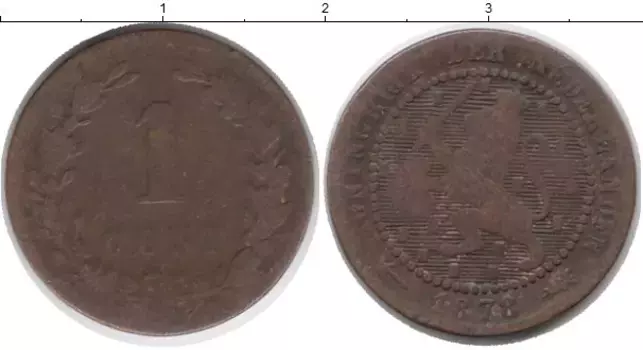 Монета цент Нидерланд 1878 года Бронза