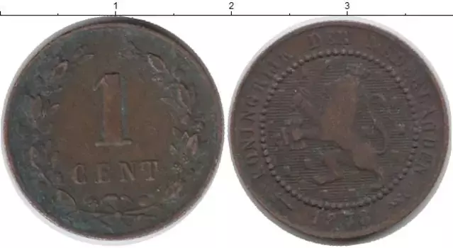 Монета цент Нидерланд 1878 года Бронза