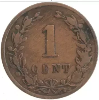 Монета цент Нидерланд 1878 года Бронза