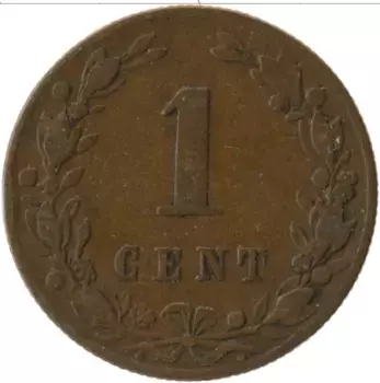Монета цент Нидерланд 1881 года Бронза