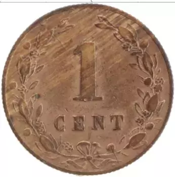 Монета цент Нидерланд 1881 года Бронза