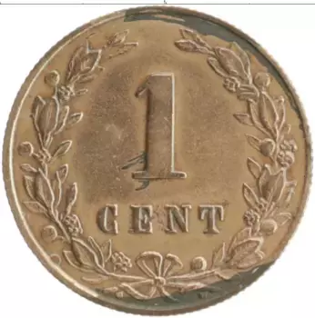 Монета цент Нидерланд 1883 года Бронза