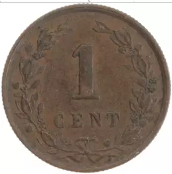Монета цент Нидерланд 1884 года Бронза