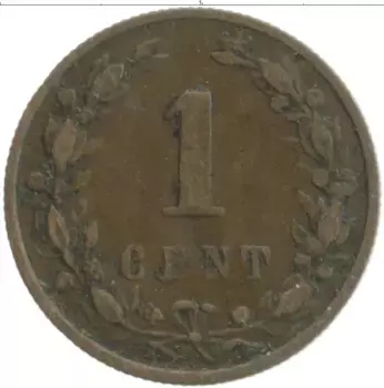 Монета цент Нидерланд 1884 года Бронза