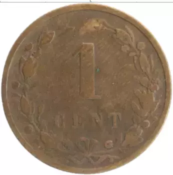 Монета цент Нидерланд 1884 года Бронза