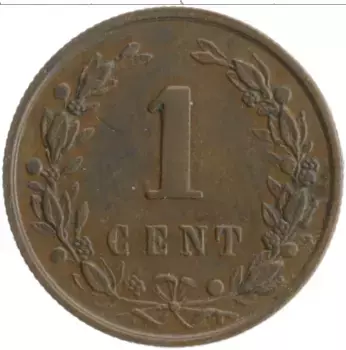 Монета цент Нидерланд 1900 года Бронза