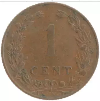 Монета цент Нидерланд 1904 года Бронза