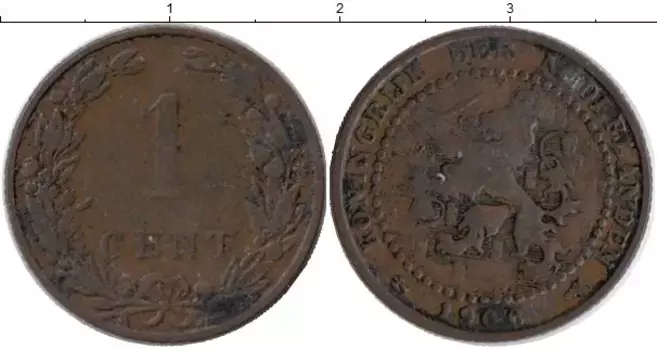 Монета цент Нидерланд 1906 года Бронза Вильгельмина