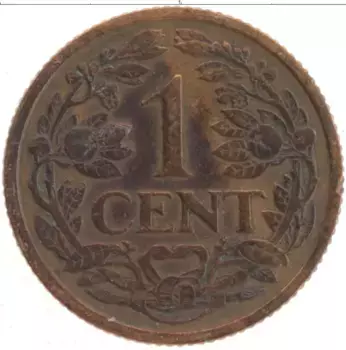Монета цент Нидерланд 1914 года Бронза
