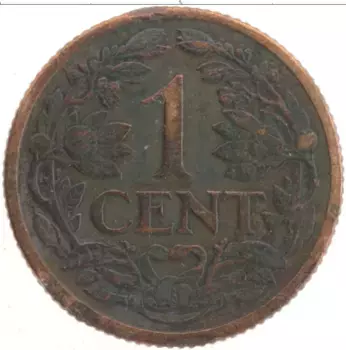Монета цент Нидерланд 1915 года Бронза