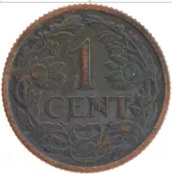 Монета цент Нидерланд 1916 года Бронза
