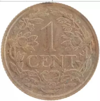 Монета цент Нидерланд 1917 года Бронза