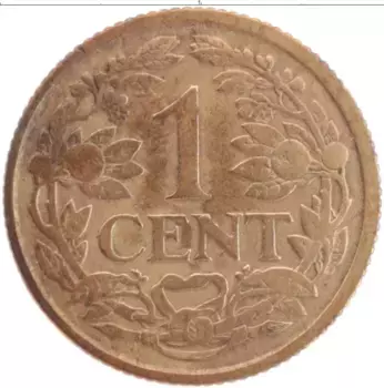 Монета цент Нидерланд 1918 года Бронза