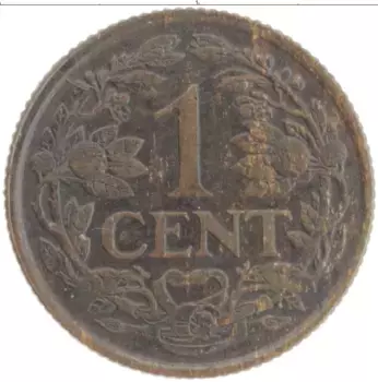 Монета цент Нидерланд 1918 года Бронза
