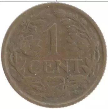 Монета цент Нидерланд 1921 года Бронза
