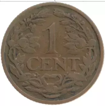 Монета цент Нидерланд 1922 года Бронза