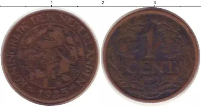 Монета цент Нидерланд 1925 года Бронза