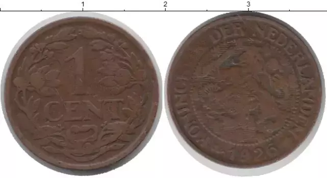 Монета цент Нидерланд 1926 года Медь герб