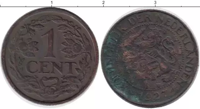 Монета цент Нидерланд 1927 года Бронза