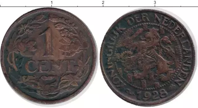 Монета цент Нидерланд 1928 года Бронза