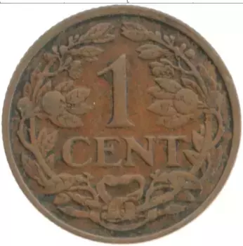 Монета цент Нидерланд 1928 года Бронза