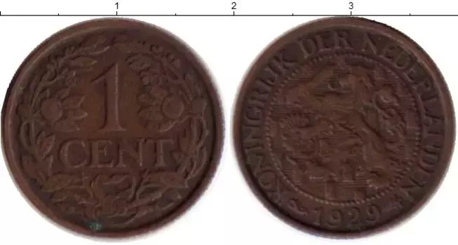 Монета цент Нидерланд 1929 года Бронза