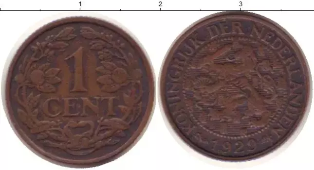 Монета цент Нидерланд 1929 года Медь