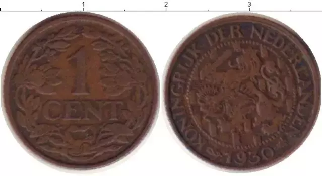 Монета цент Нидерланд 1930 года Бронза