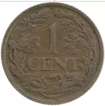 Монета цент Нидерланд 1937 года Бронза