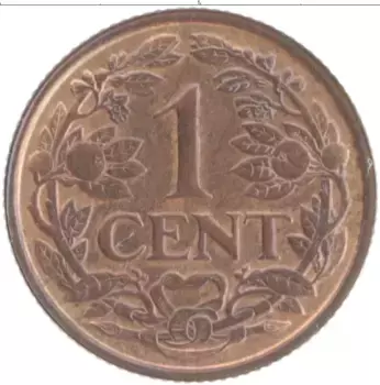 Монета цент Нидерланд 1937 года Бронза