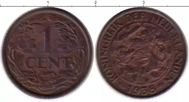 Монета цент Нидерланд 1938 года Бронза