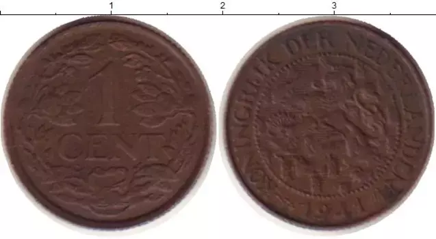 Монета цент Нидерланд 1941 года Бронза