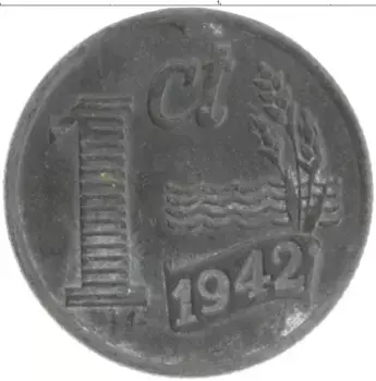 Монета цент Нидерланд 1942 года Цинк
