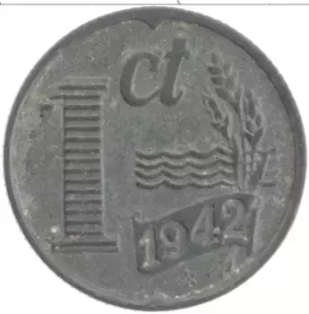 Монета цент Нидерланд 1942 года Цинк